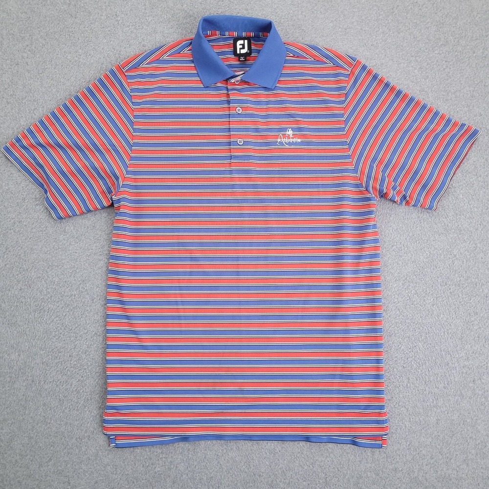 FootJoy FJ Polo Shirt Medium Short Sleeve Red Blue Striped Atlantis Mens